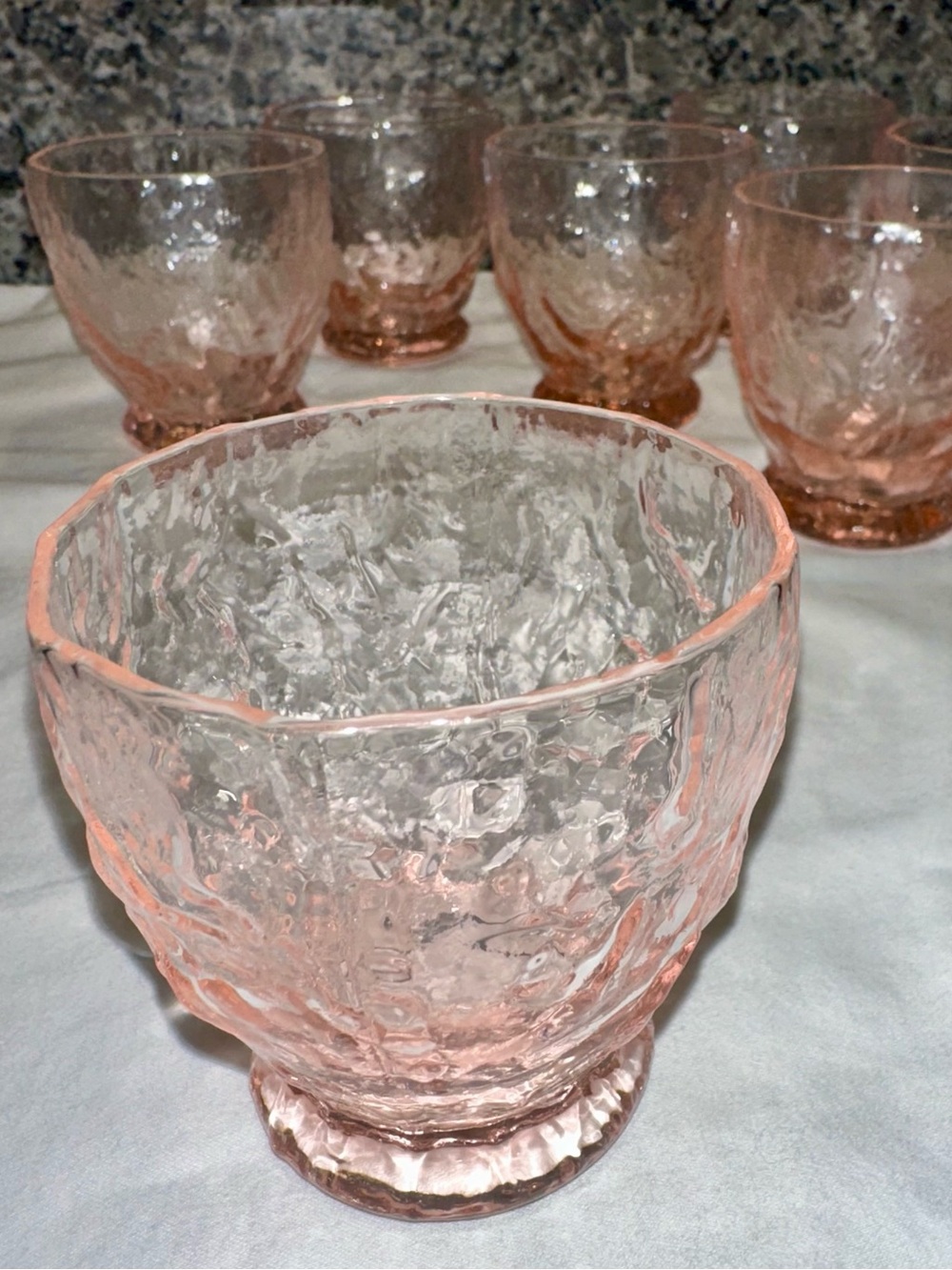 Vtg Morgantown Pink Crinkle Glass Old Fashioned Tumblers - Set of 8 MCM